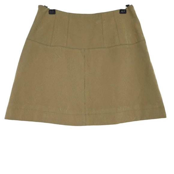 Free People Days In The Sun Flare Mini Skirt Olive Faux Suede Leather Western - Picture 3 of 7